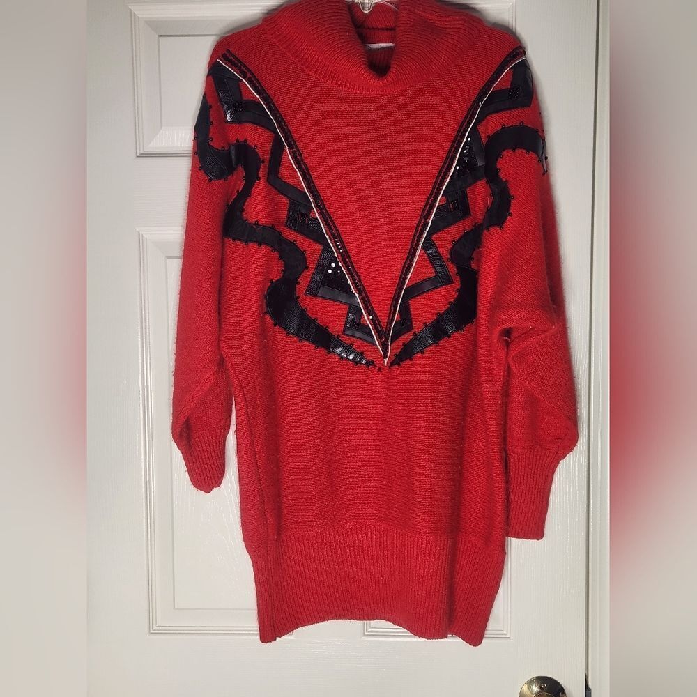 Cedars L Red Cowlneck SILK ANGORA WOOL Lngslv Knit Women's Sweater